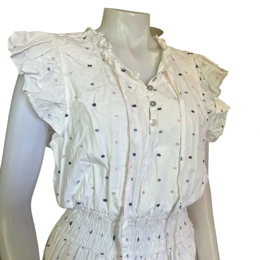 Self‎ Contrast Anthropologie White Polka Dot Mini Dress Large Summer Cottagecore